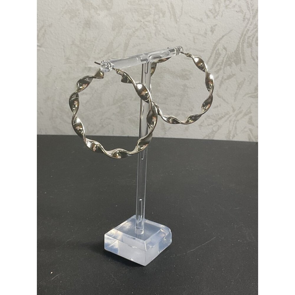 Twisted Silver-Tone Hoop Earrings For Women